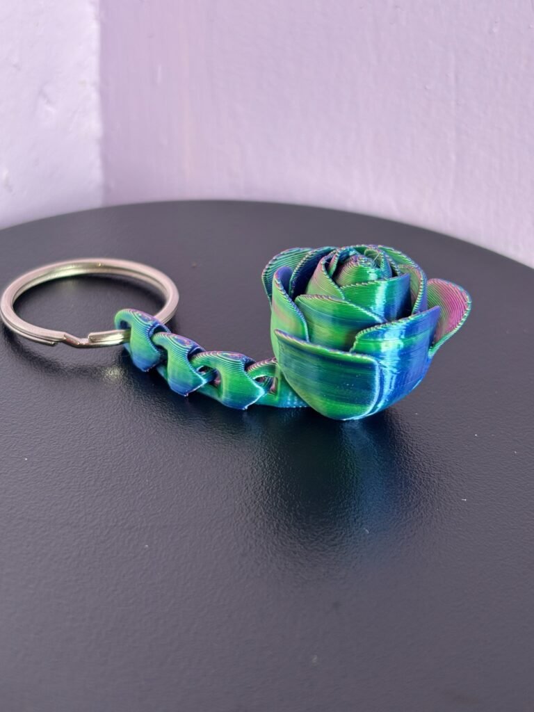 3D printed rose flower keychain inspired by Belle’s enchanted rose in PLA