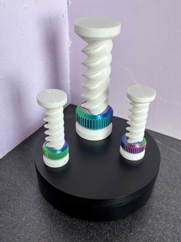 3D printed twist bolt fidget toy set with colourful nuts