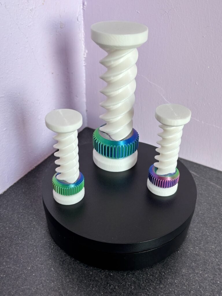 3D printed twist bolt fidget toy set with colourful nuts