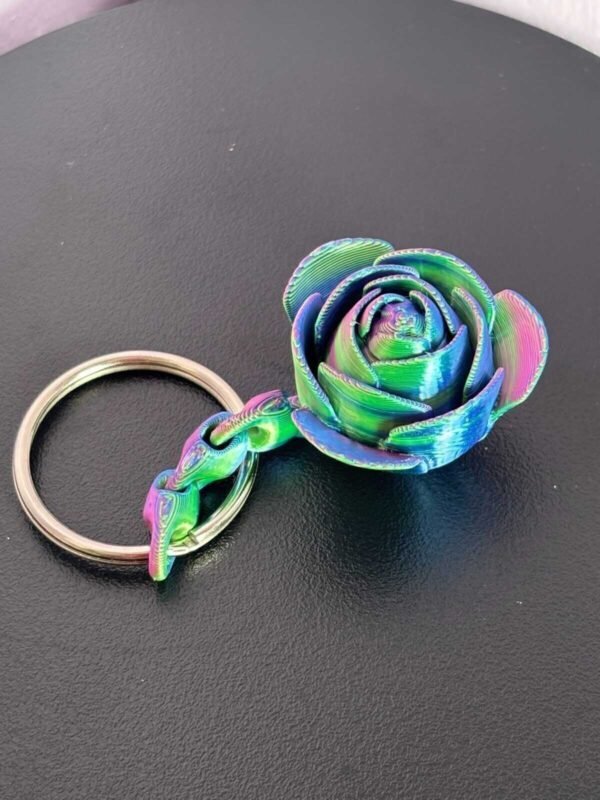 3D printed rose flower keychain inspired by Belle’s enchanted rose in PLA