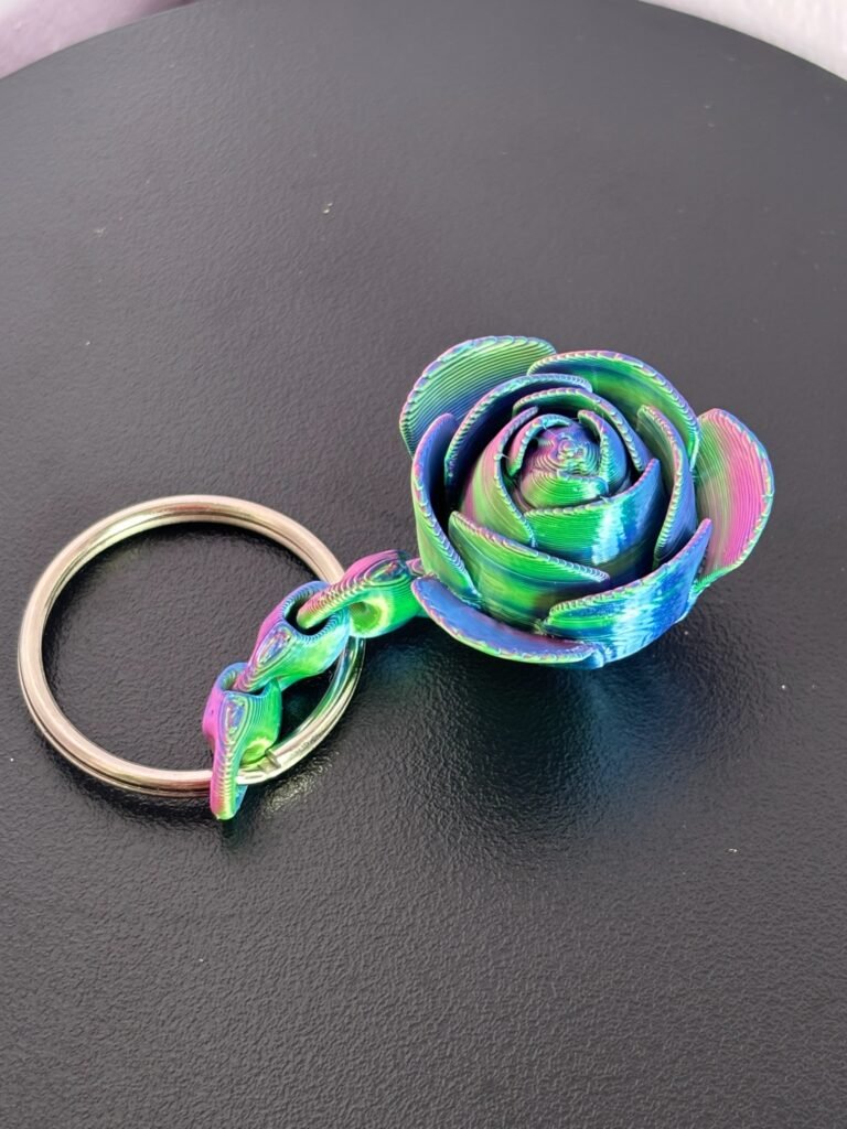 3D printed rose flower keychain inspired by Belle’s enchanted rose in PLA