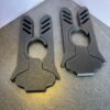 3D printed foldable coat hanger in PLA, shown in folded and open positions