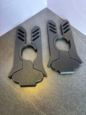 3D printed foldable coat hanger in PLA, shown in folded and open positions