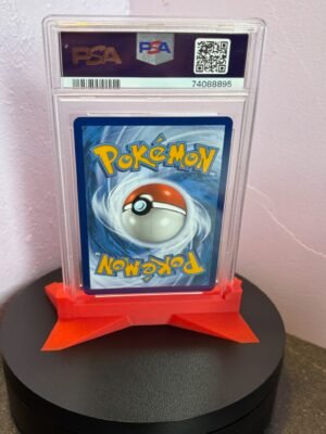 Pokémon slab holder stand with PSA-graded card on display