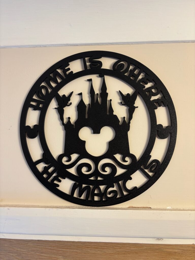 Disney inspired 3D printed wall art featuring a castle silhouette