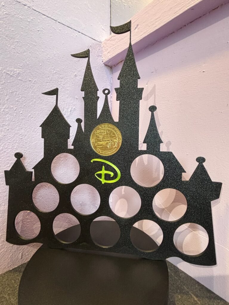 Castle inspired coin holder silhouette with 12 slots for collector coins
