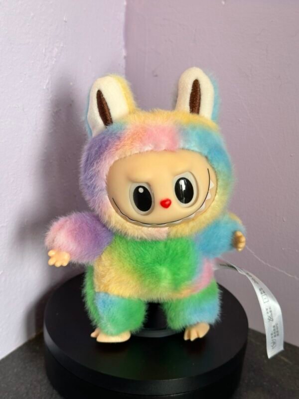 Adjustable Labubu display stand holding Lafufu plush toy
