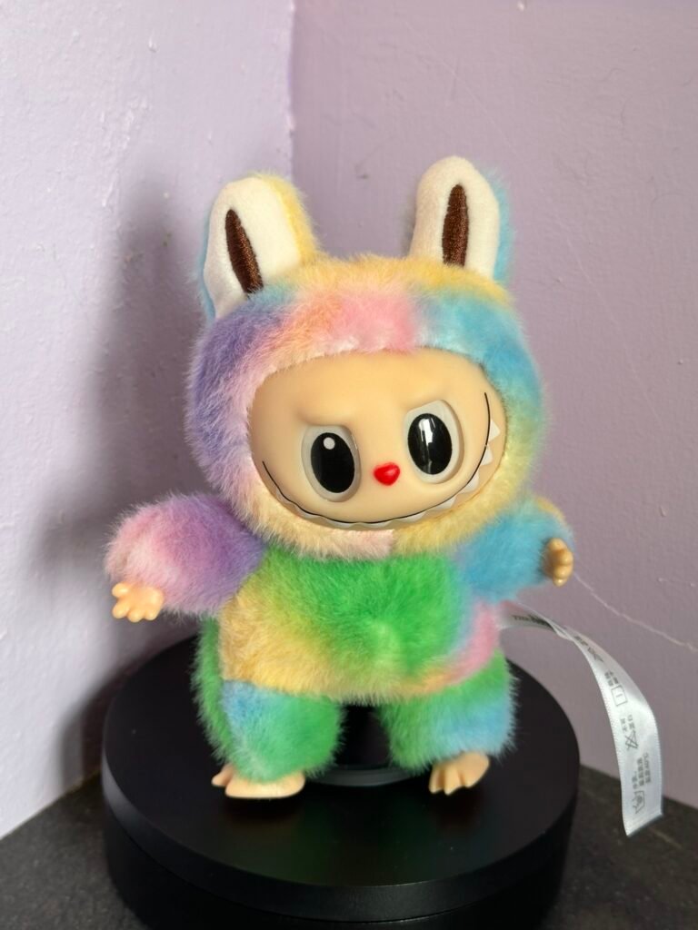 Adjustable Labubu display stand holding Lafufu plush toy