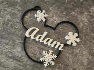 Custom mouse Christmas ornament with snowflakes and name