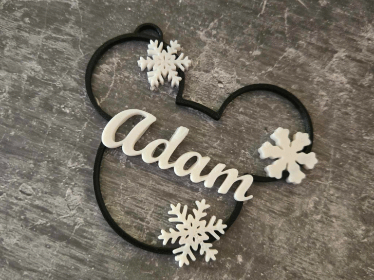 Custom mouse Christmas ornament with snowflakes and name