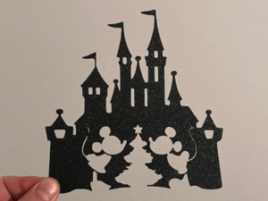 Black Disney-inspired Christmas castle wall art silhouette