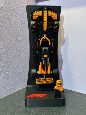 Freestanding LEGO F1 Speed Champions car and minifigure stand
