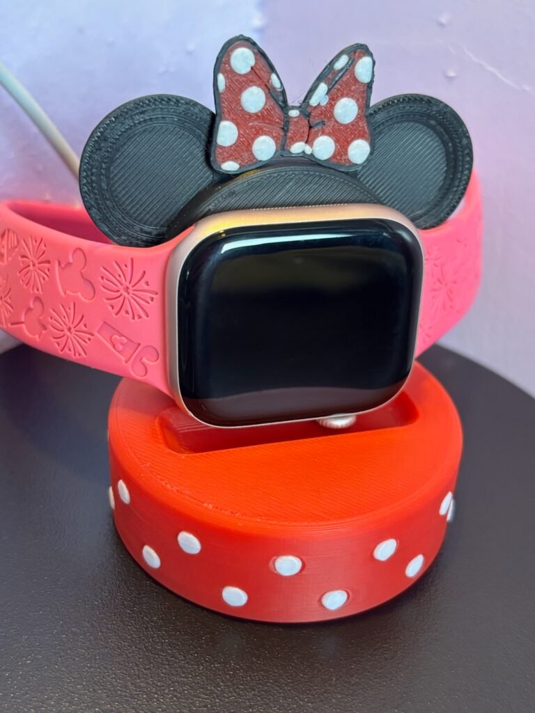 Mouse apple watch charger stand front view with red base