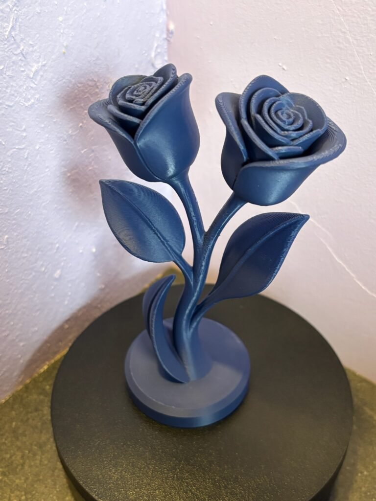 3D printed rose ornament on display stand