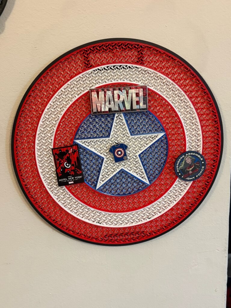 captain america inspired shield pin board – enamel pin display