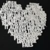1 Corinthians 13 love heart wall art — 3D printed pearlescent white scripture heart on black background, full Bible verse typography, UK made Christian wedding gift