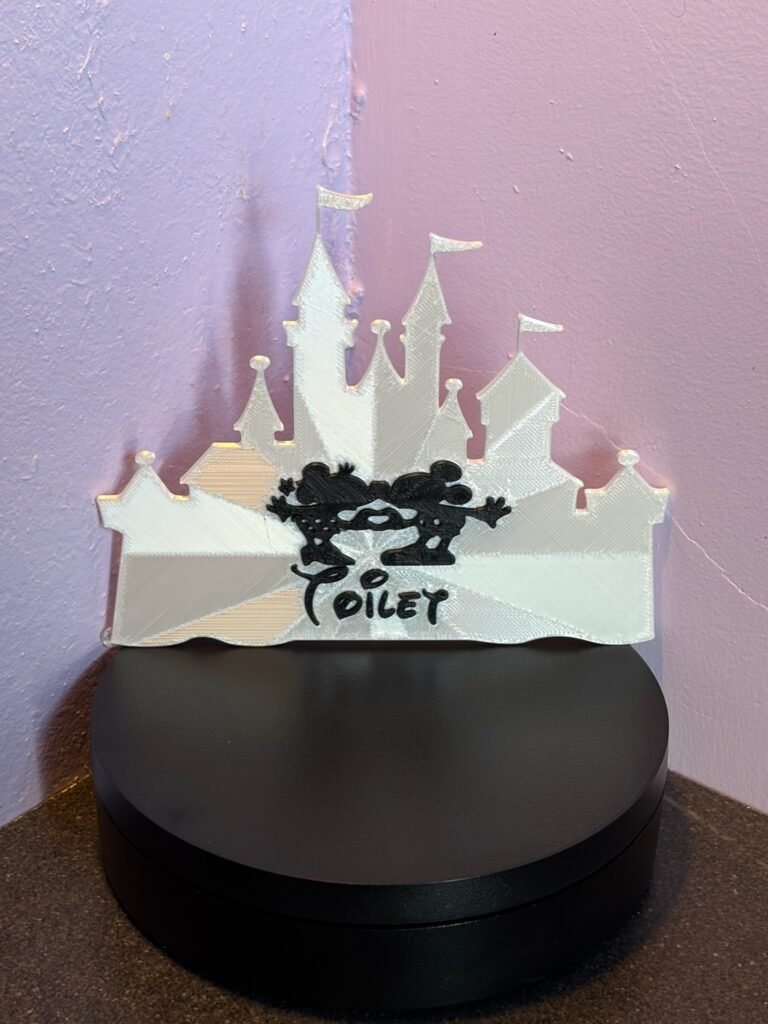 personalised magical castle room sign — custom 3d printed door plaque with enchanted mouse couple & fairytale font
