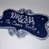 Personalised cruise ornate stateroom door plaque showing year text option — navy and silver 3D printed magnetic cruise door decoration with ornate scroll frame, UK made