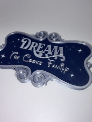 Personalised cruise ornate stateroom door plaque showing year text option — navy and silver 3D printed magnetic cruise door decoration with ornate scroll frame, UK made