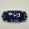Personalised magical cruise classic door plaque magnet — navy blue octagonal stateroom sign with silver border, enchanted ship name, custom date and family name in white raised text, UK 3D printed