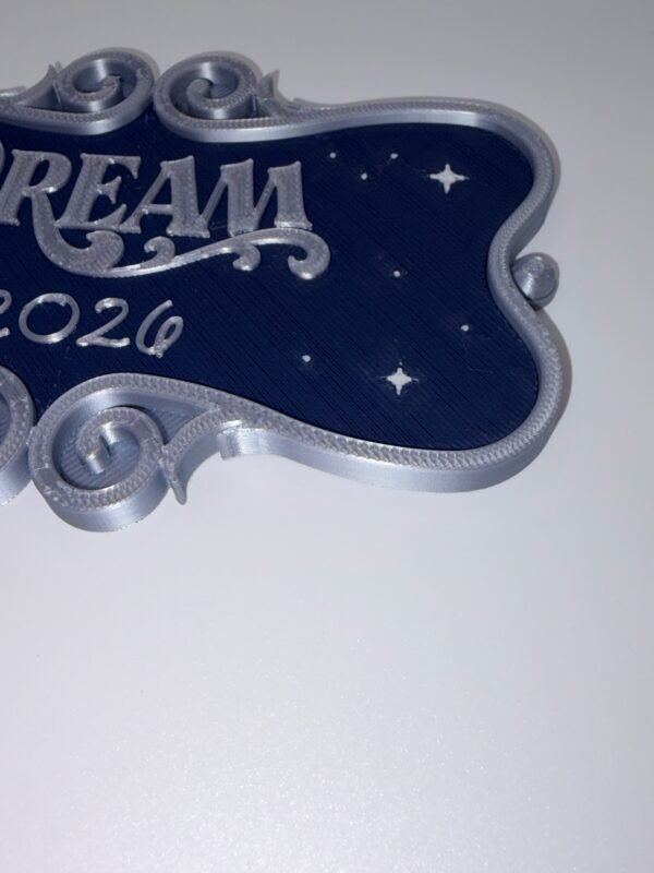 personalised magical cruise ornate stateroom door plaque 'dream'. 3d printed navy & silver scroll magnet sign