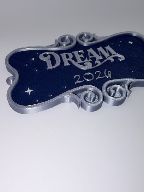 personalised magical cruise ornate stateroom door plaque 'dream'. 3d printed navy & silver scroll magnet sign