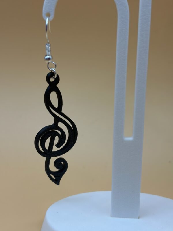 black treble clef dangle earrings – 3d printed lightweight jewellery