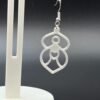 Close-up of white geometric goddess figure dangle earring with heart detail and silver hypoallergenic hook - HulkyWears 3D printed jewellery