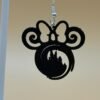 Black Minnie Mouse magic castle dangle earring prototype showing swirl ears, bow and castle silhouette - HulkyWears 3D printed jewellery UK