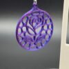 Close-up of purple-blue silk rose voronoi disc dangle earring showing organic lattice and rose detail - HulkyWears 3D printed jewellery UK