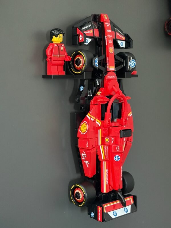 vertical wall mount display for lego speed champions f1 cars – includes minifigure & helmet pedestals (mount only)