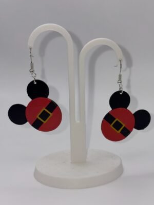 img 9199 3D printed Mickey Santa suit Christmas earrings matching pair on white display stand showing full design front view