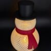 img 9508 Lattice snowman tea light holder – white 3D printed diamond lattice snowman with black top hat and red scarf, glowing with warm LED light
